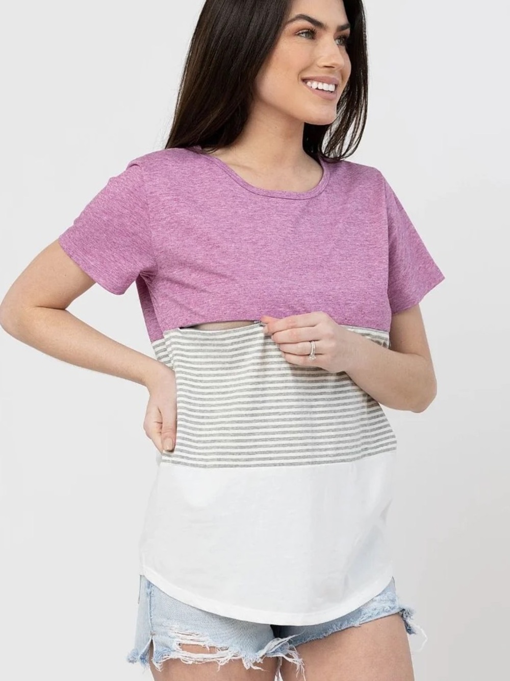 Nursing Queen Colorblock Top Breastfeeding Postpartum Pink Hidden Zipper - S